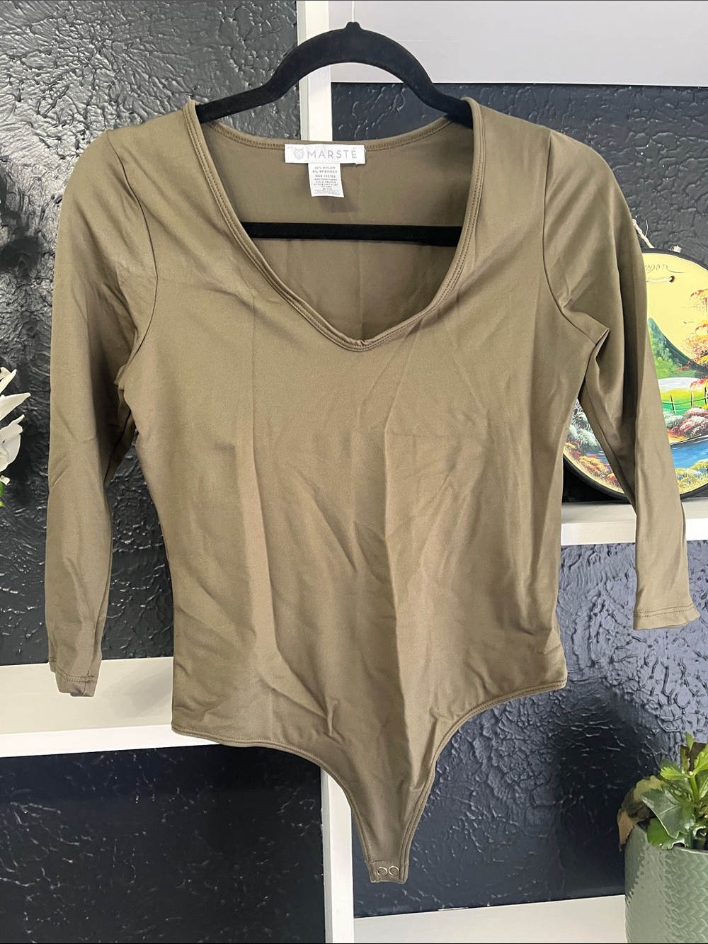 Olive V-Neck Long Sleeve Bodysuit
